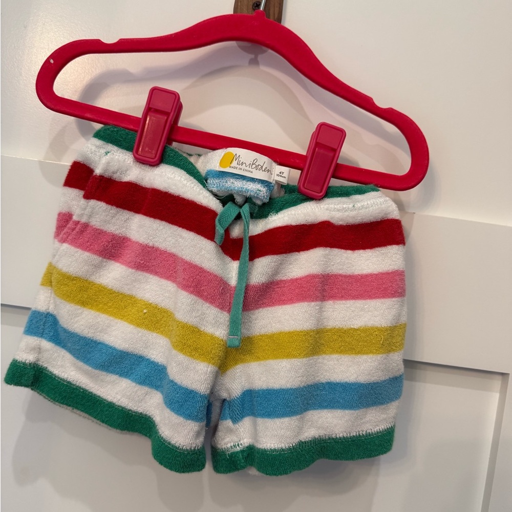 Mini Boden Striped Knit Shorts with Red, Pink, and Green EUC